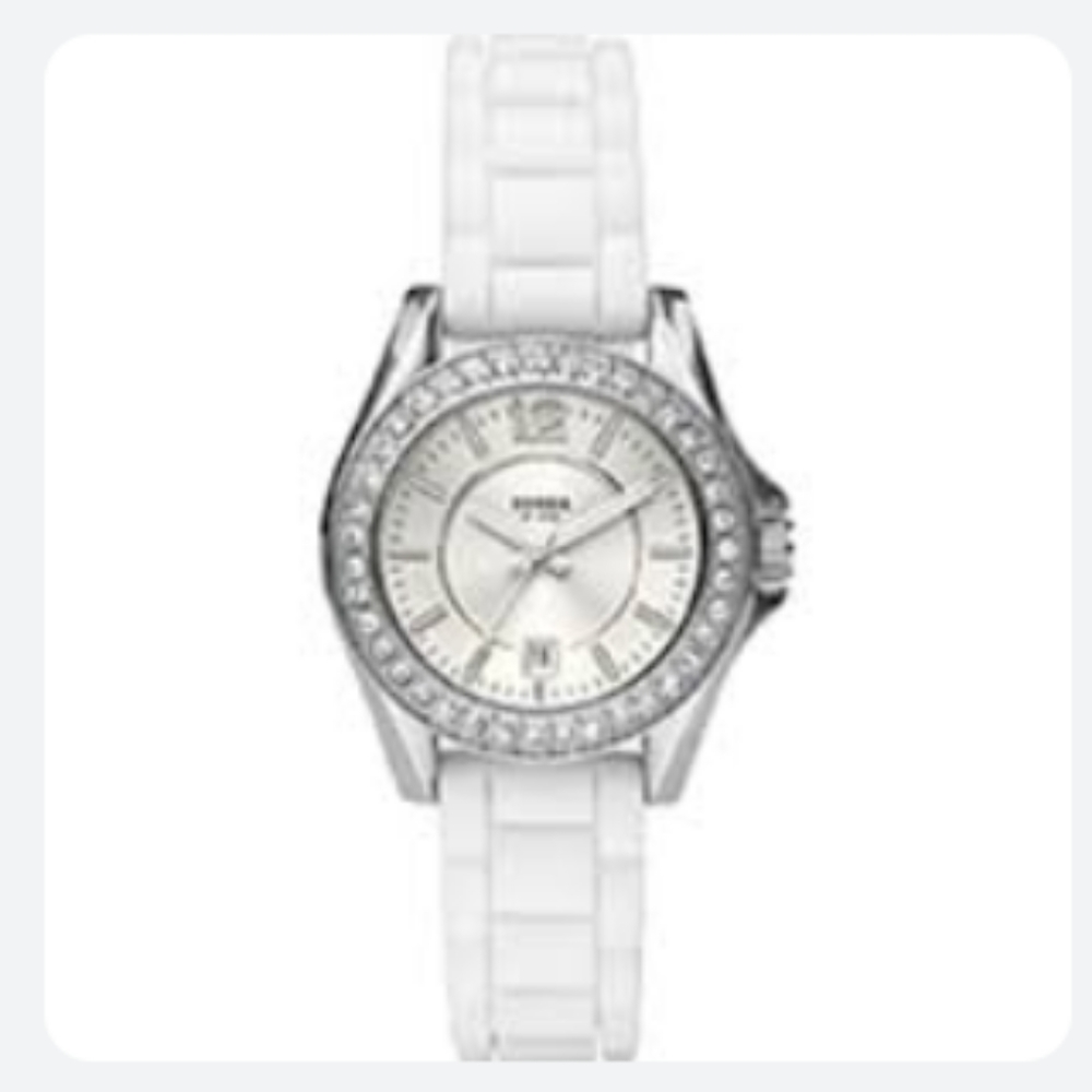Fossil White/Cream Silicone Watch with Silver Crystal Bezel